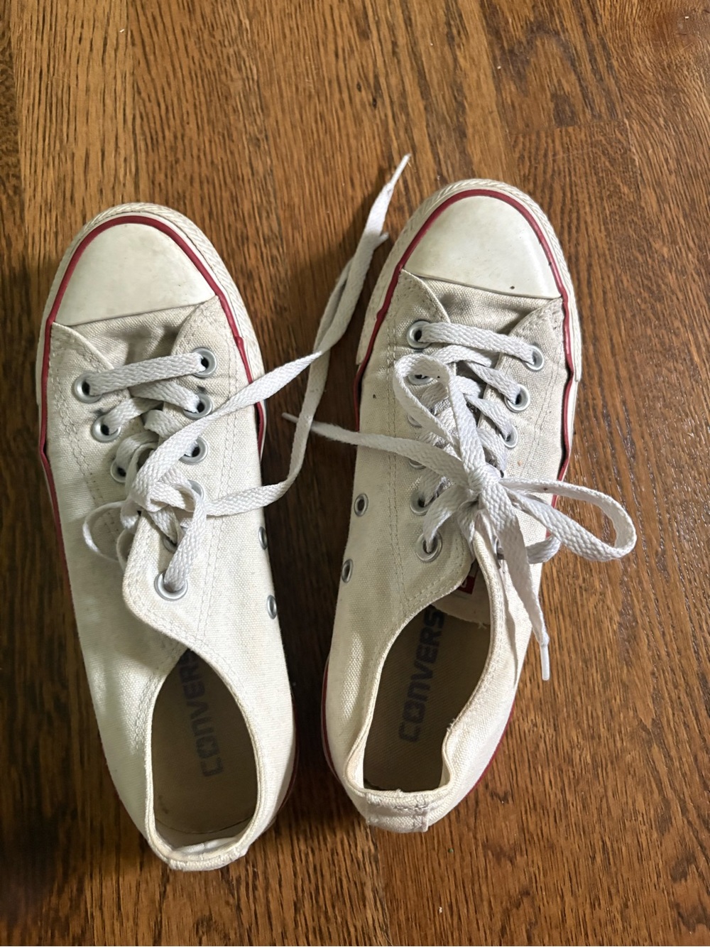 Converse Low-Top Canvas Sneakers in Off-White with Red Trim